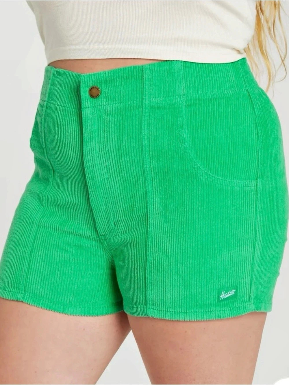 Hammies Women’s Corduroy Cargo Shorts Solid Green Waist 28